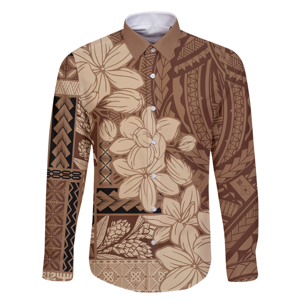 Samoa Women's Day Family Matching Short Sleeve Bodycon Dress and Hawaiian Shirt Tiale Flower Mix Siapo Tapa LT7 Dad's Shirt - Long Sleeve Beige - Polynesian Pride