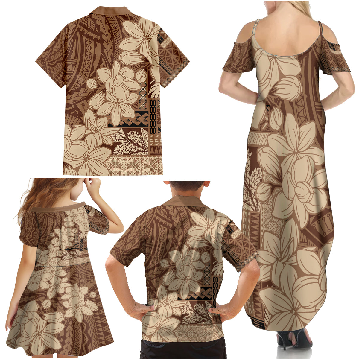 Samoa Women's Day Family Matching Summer Maxi Dress and Hawaiian Shirt Tiale Flower Mix Siapo Tapa LT7 - Polynesian Pride