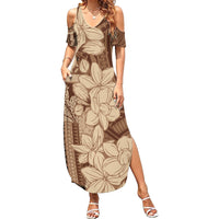 Samoa Women's Day Family Matching Summer Maxi Dress and Hawaiian Shirt Tiale Flower Mix Siapo Tapa LT7 Mom's Dress Beige - Polynesian Pride