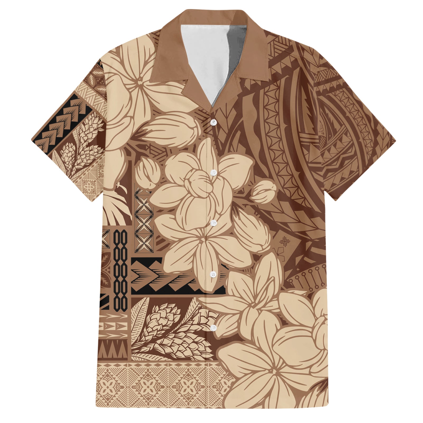 Samoa Women's Day Hawaiian Shirt Tiale Flower Mix Siapo Tapa LT7 Beige - Polynesian Pride