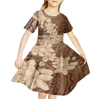 Samoa Women's Day Kid Short Sleeve Dress Tiale Flower Mix Siapo Tapa LT7 - Polynesian Pride