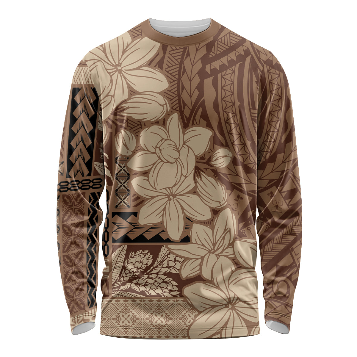 Samoa Women's Day Long Sleeve Shirt Tiale Flower Mix Siapo Tapa LT7 Unisex Beige - Polynesian Pride