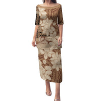 Samoa Women's Day Puletasi Tiale Flower Mix Siapo Tapa LT7 Long Dress Beige - Polynesian Pride
