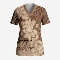 Samoa Women's Day Scrub Top Tiale Flower Mix Siapo Tapa - Polynesian Pride
