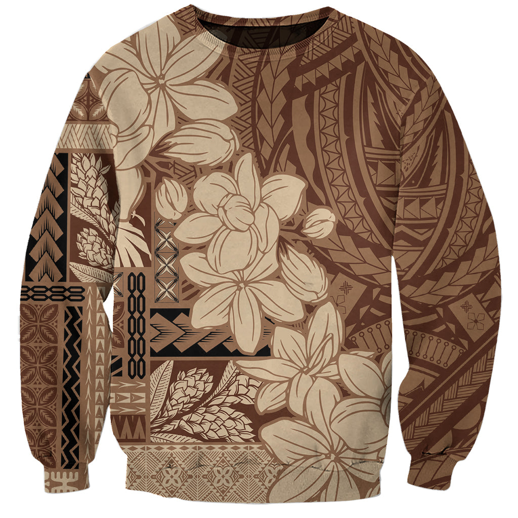 Samoa Women's Day Sweatshirt Tiale Flower Mix Siapo Tapa LT7 Unisex Beige - Polynesian Pride