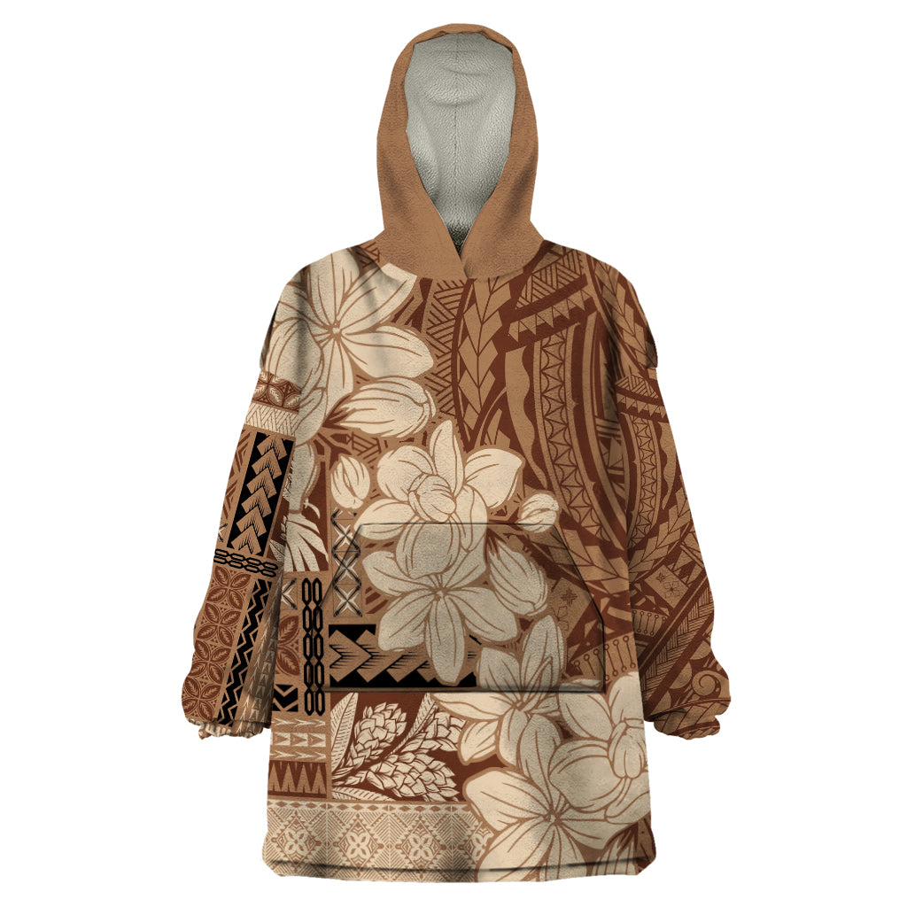 Samoa Women's Day Wearable Blanket Hoodie Tiale Flower Mix Siapo Tapa LT7 One Size Beige - Polynesian Pride