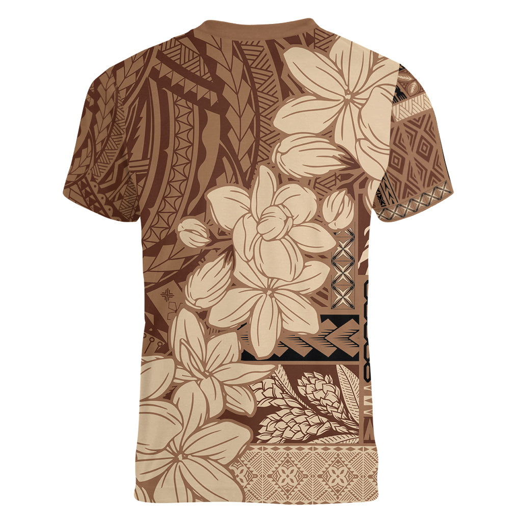 Samoa Women's Day Women V Neck T Shirt Tiale Flower Mix Siapo Tapa LT7 - Polynesian Pride