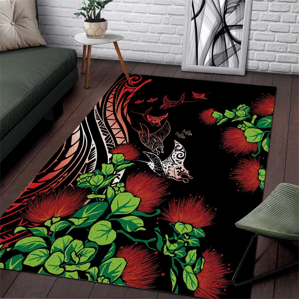 Aloha Hawaii Manta Rays Area Rug Red Ohia Lehua