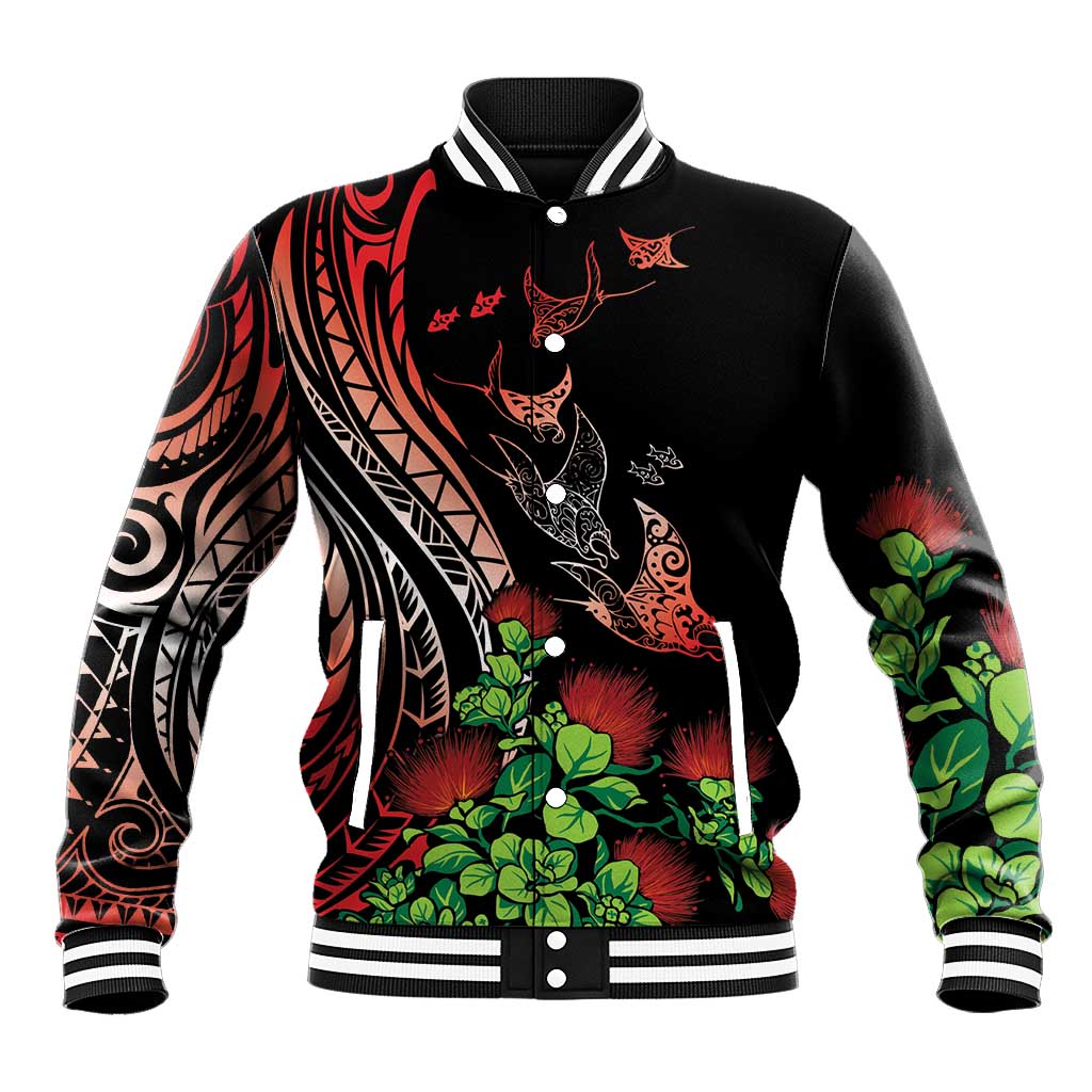 Aloha Hawaii Manta Rays Baseball Jacket Red Ohia Lehua LT7 Unisex Red - Polynesian Pride
