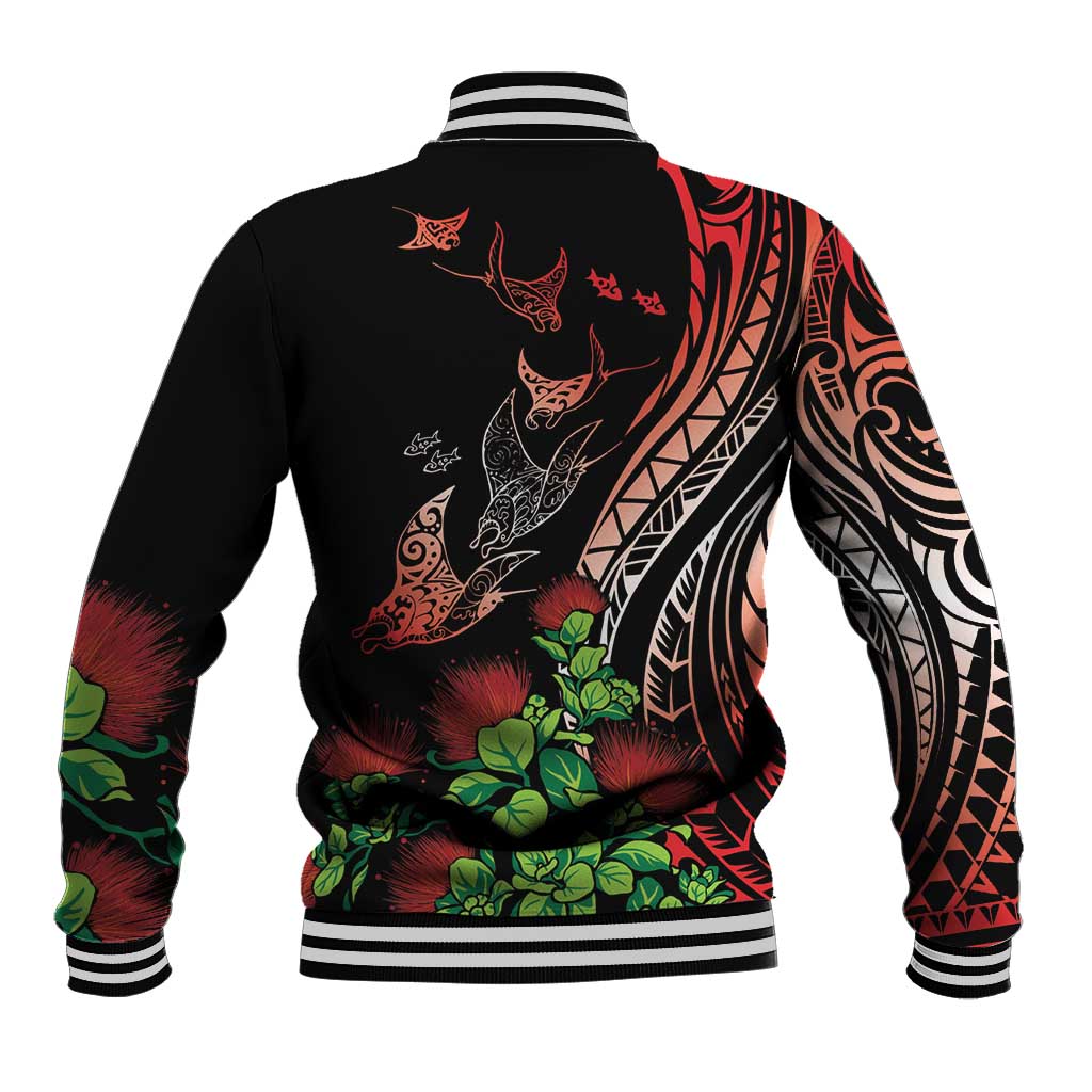 Aloha Hawaii Manta Rays Baseball Jacket Red Ohia Lehua LT7 - Polynesian Pride