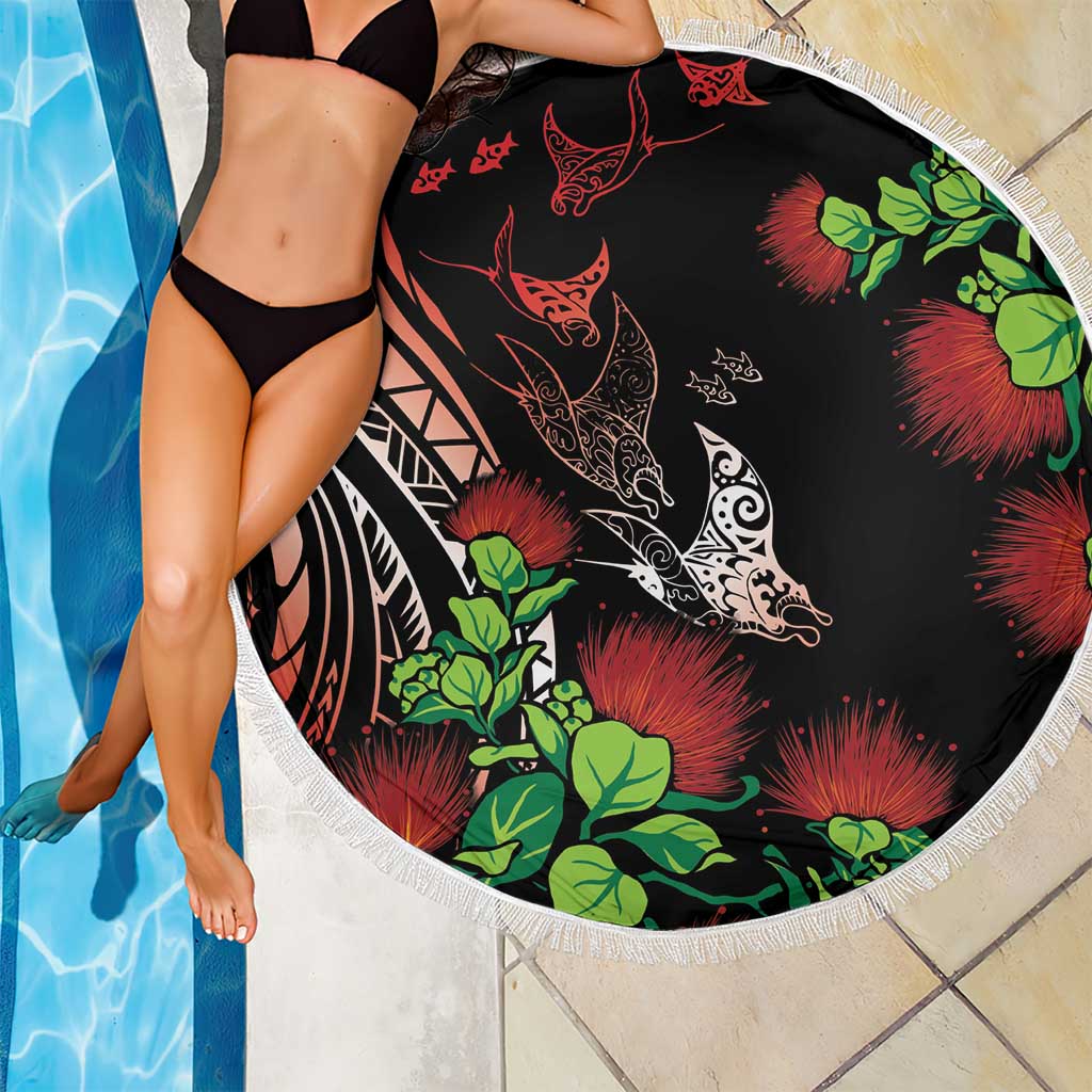 Aloha Hawaii Manta Rays Beach Blanket Red Ohia Lehua LT7 - Polynesian Pride
