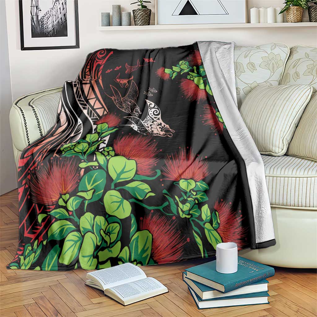 Aloha Hawaii Manta Rays Blanket Red Ohia Lehua LT7 Red - Polynesian Pride