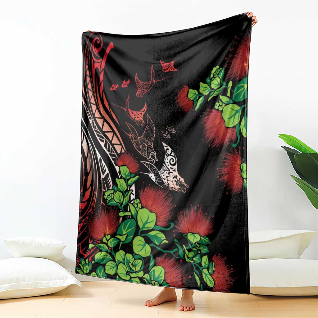 Aloha Hawaii Manta Rays Blanket Red Ohia Lehua LT7 - Polynesian Pride