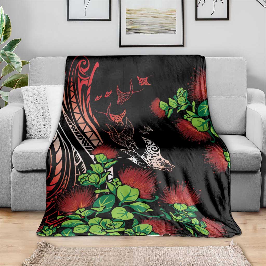 Aloha Hawaii Manta Rays Blanket Red Ohia Lehua LT7 - Polynesian Pride