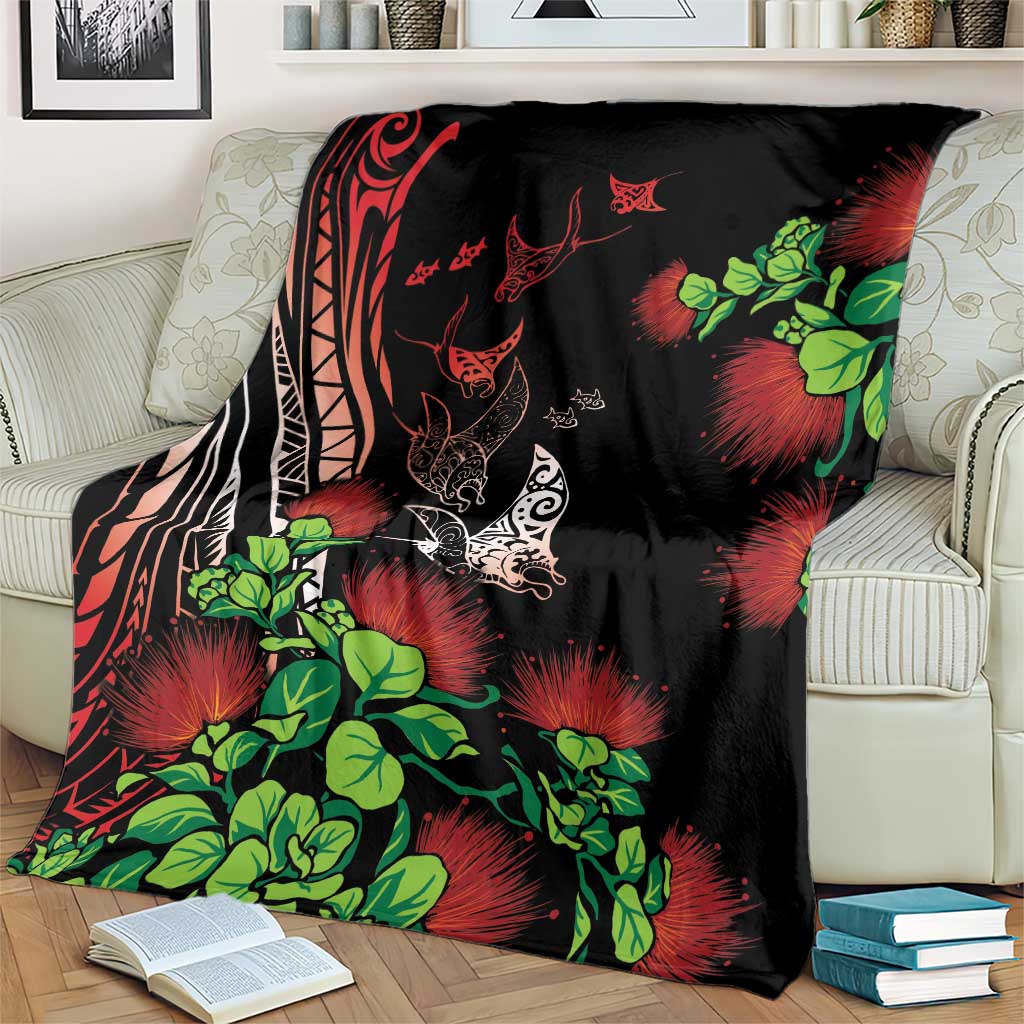 Aloha Hawaii Manta Rays Blanket Red Ohia Lehua LT7 - Polynesian Pride