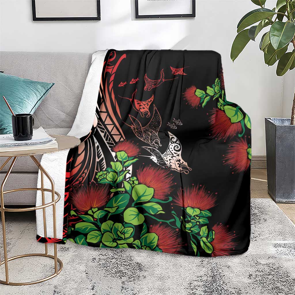 Aloha Hawaii Manta Rays Blanket Red Ohia Lehua LT7 - Polynesian Pride