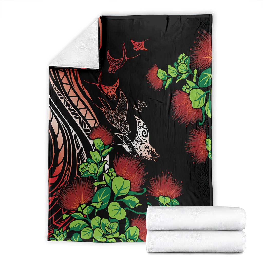 Aloha Hawaii Manta Rays Blanket Red Ohia Lehua LT7 - Polynesian Pride
