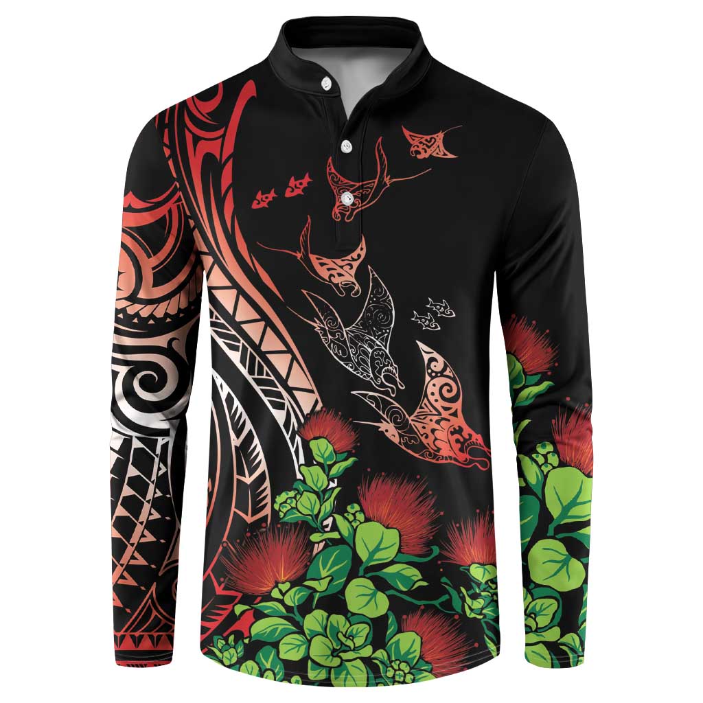 Aloha Hawaii Manta Rays Button Sweatshirt Red Ohia Lehua LT7 Red - Polynesian Pride