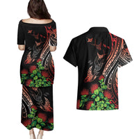 Aloha Hawaii Manta Rays Couples Matching Puletasi and Hawaiian Shirt Red Ohia Lehua LT7 - Polynesian Pride