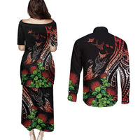 Aloha Hawaii Manta Rays Couples Matching Puletasi and Long Sleeve Button Shirt Red Ohia Lehua LT7 - Polynesian Pride