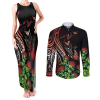 Aloha Hawaii Manta Rays Couples Matching Tank Maxi Dress and Long Sleeve Button Shirt Red Ohia Lehua LT7 Red - Polynesian Pride