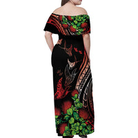 Aloha Hawaii Manta Rays Family Matching Off Shoulder Maxi Dress and Hawaiian Shirt Red Ohia Lehua