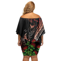 Aloha Hawaii Manta Rays Family Matching Off Shoulder Short Dress and Hawaiian Shirt Red Ohia Lehua