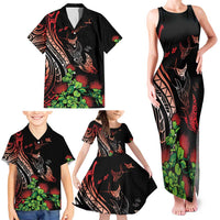 Aloha Hawaii Manta Rays Family Matching Tank Maxi Dress and Hawaiian Shirt Red Ohia Lehua
