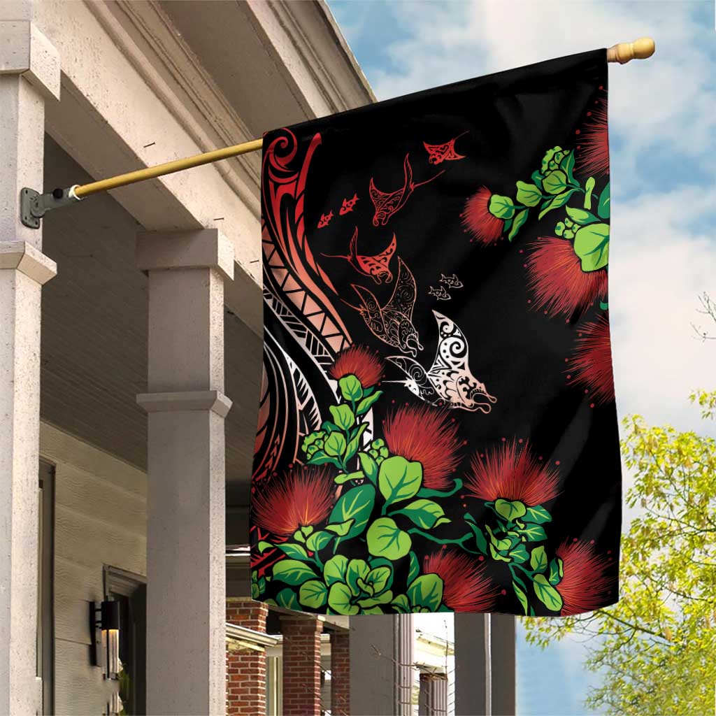 Aloha Hawaii Manta Rays Garden Flag Red Ohia Lehua