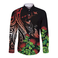 Aloha Hawaii Manta Rays Long Sleeve Button Shirt Red Ohia Lehua LT7 Unisex Red - Polynesian Pride