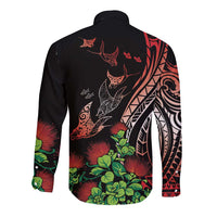 Aloha Hawaii Manta Rays Long Sleeve Button Shirt Red Ohia Lehua LT7 - Polynesian Pride