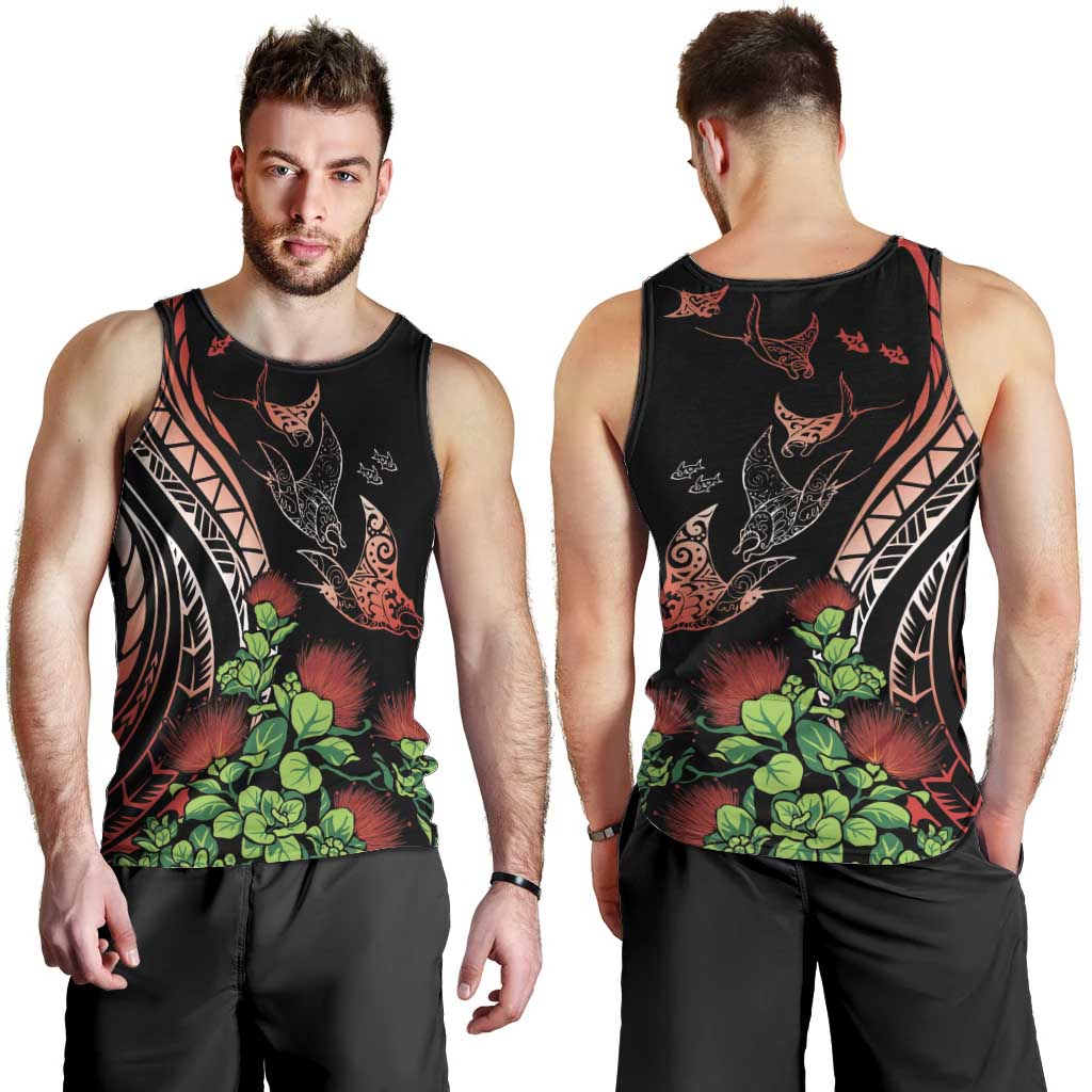 Aloha Hawaii Manta Rays Men Tank Top Red Ohia Lehua LT7 - Polynesian Pride