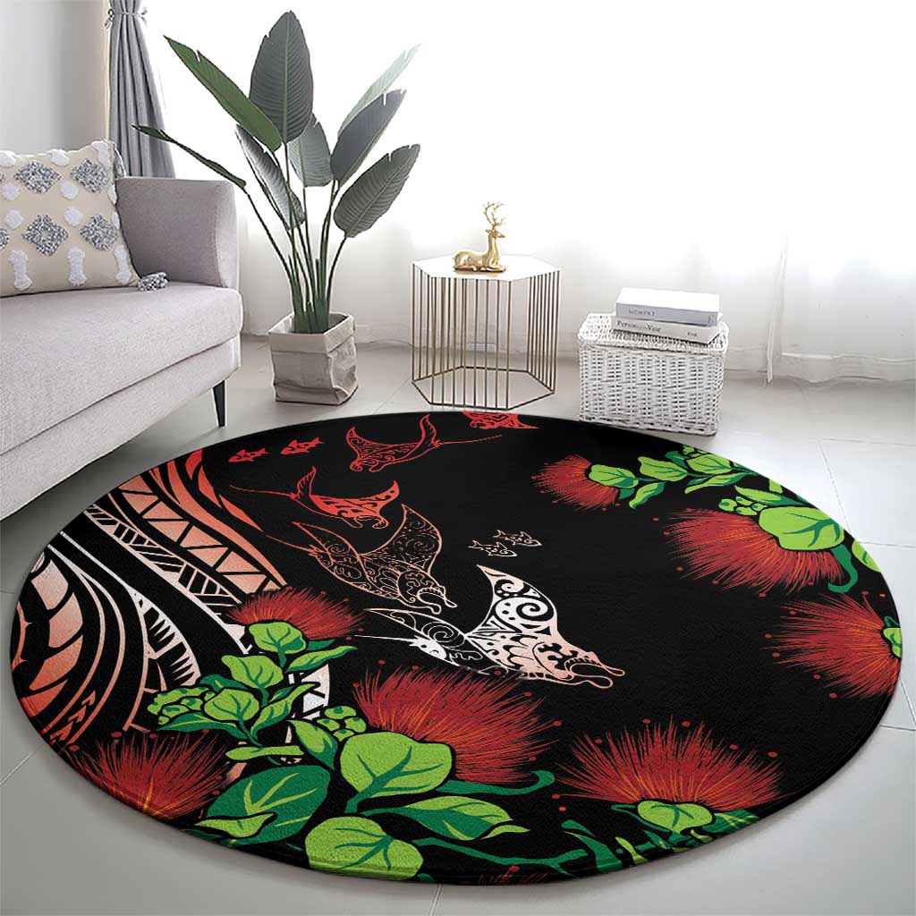 Aloha Hawaii Manta Rays Round Carpet Red Ohia Lehua