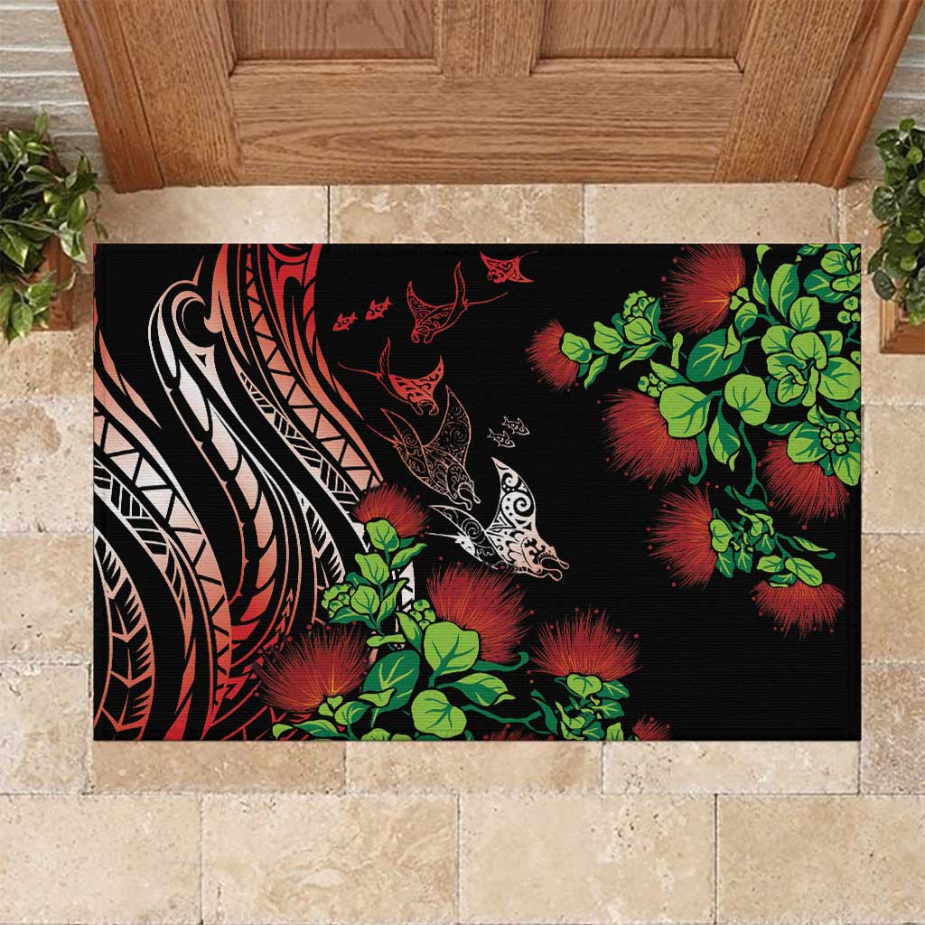 Aloha Hawaii Manta Rays Rubber Doormat Red Ohia Lehua LT7 Red - Polynesian Pride