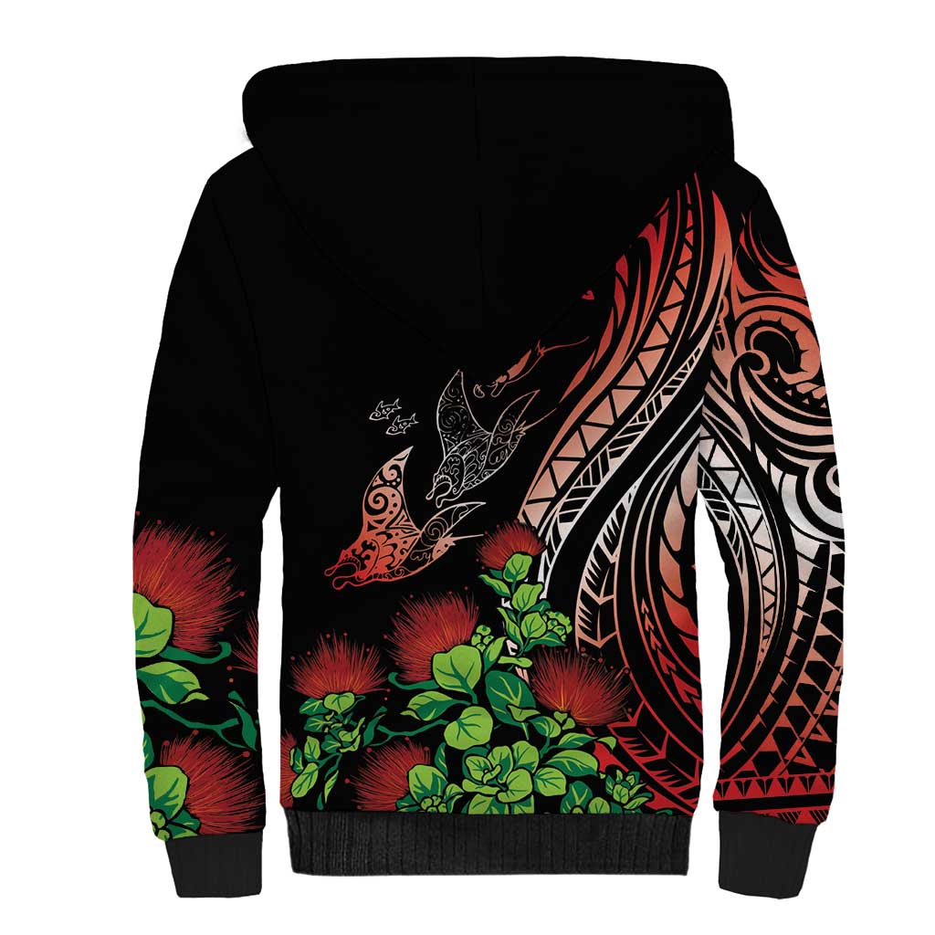 Aloha Hawaii Manta Rays Sherpa Hoodie Red Ohia Lehua LT7 - Polynesian Pride