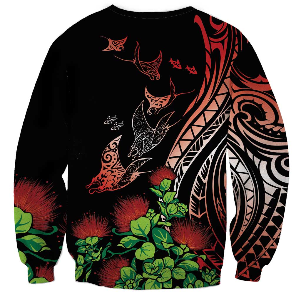 Aloha Hawaii Manta Rays Sweatshirt Red Ohia Lehua LT7 - Polynesian Pride