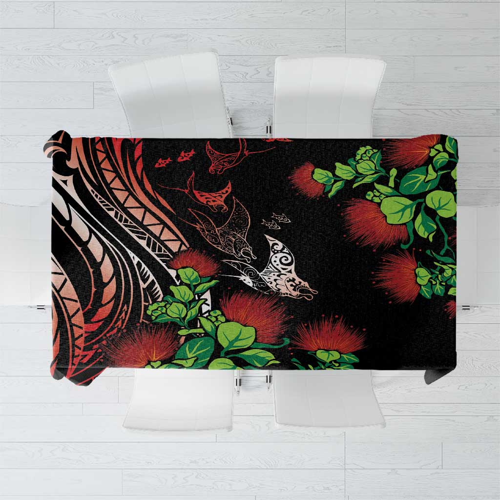 Aloha Hawaii Manta Rays Tablecloth Red Ohia Lehua LT7 Red - Polynesian Pride