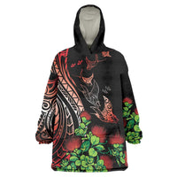 Aloha Hawaii Manta Rays Wearable Blanket Hoodie Red Ohia Lehua LT7 One Size Red - Polynesian Pride