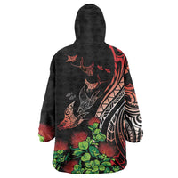 Aloha Hawaii Manta Rays Wearable Blanket Hoodie Red Ohia Lehua LT7 - Polynesian Pride