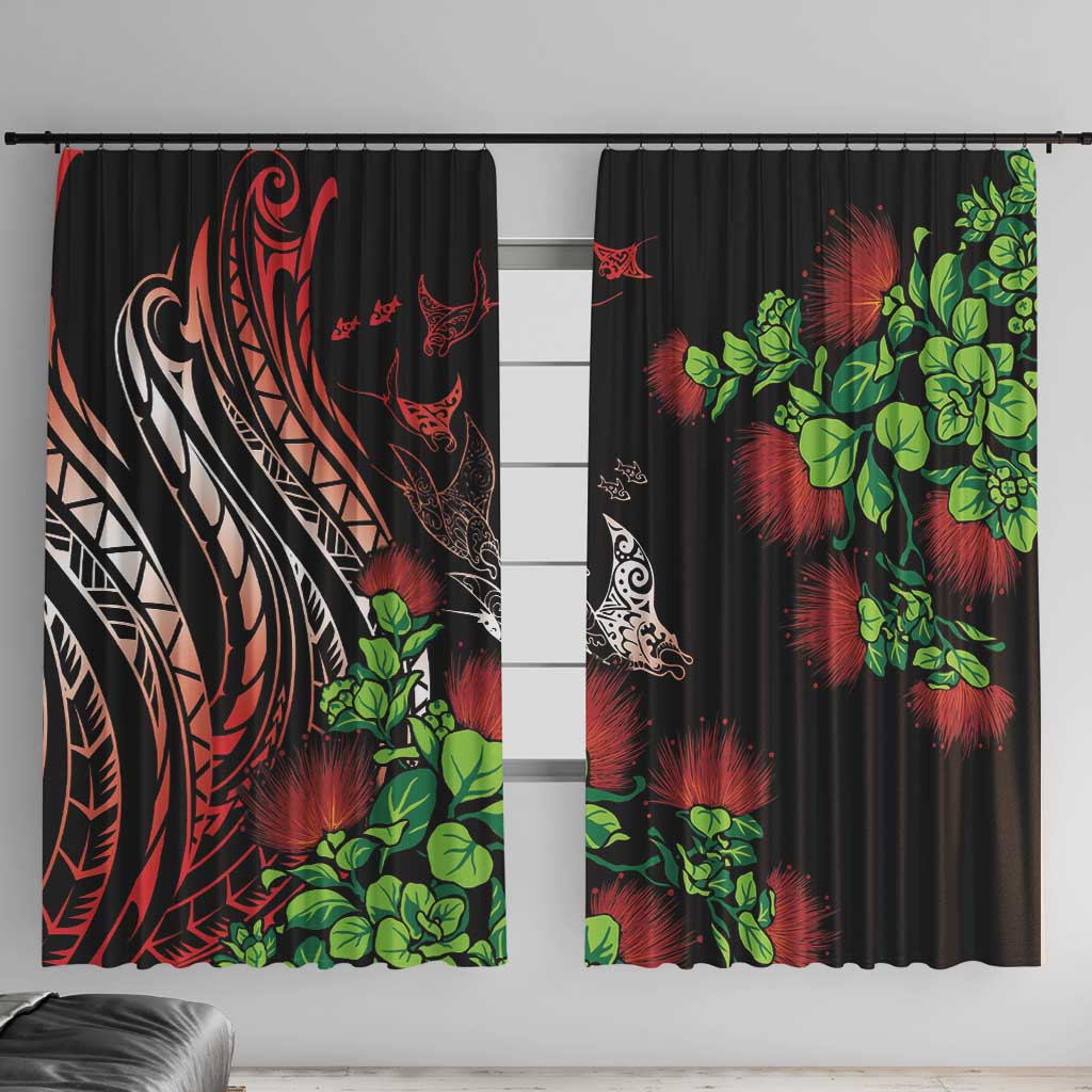 Aloha Hawaii Manta Rays Window Curtain Red Ohia Lehua LT7 With Hooks Red - Polynesian Pride