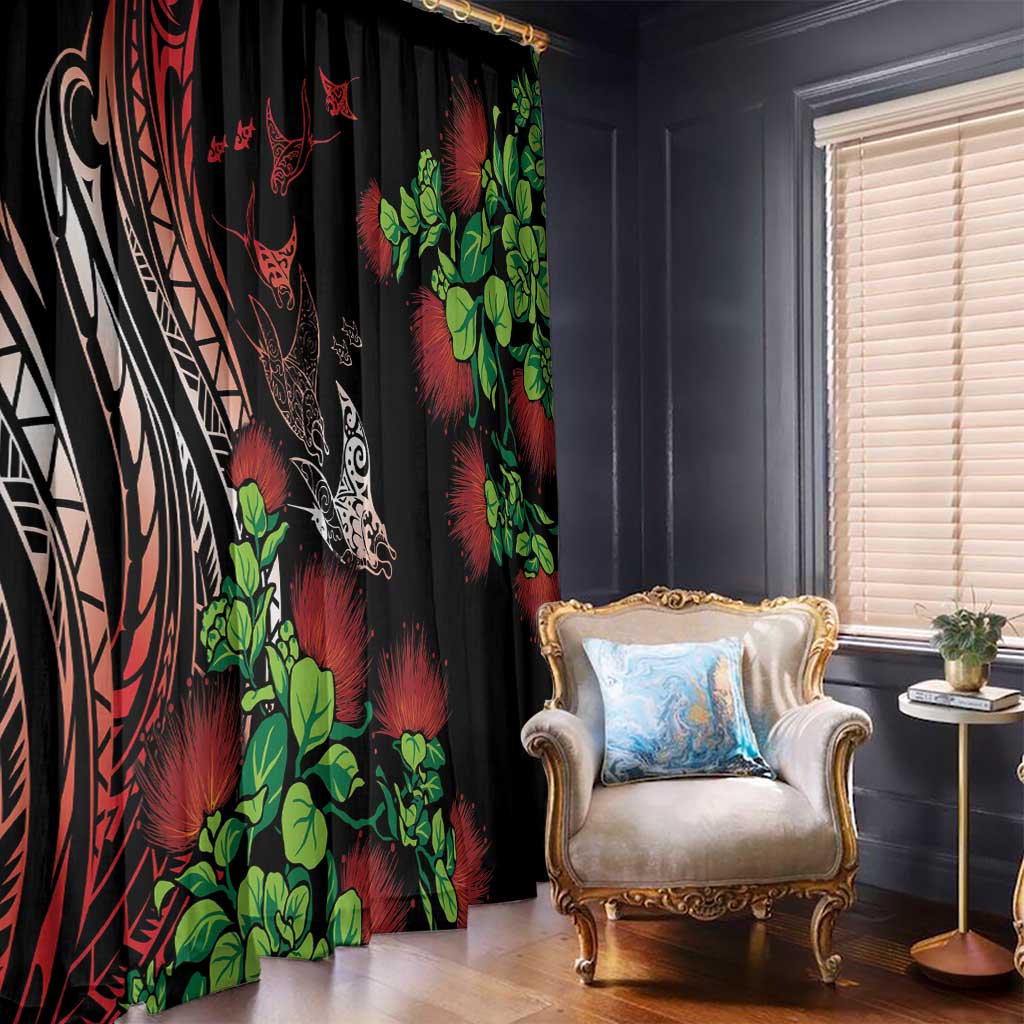 Aloha Hawaii Manta Rays Window Curtain Red Ohia Lehua LT7 - Polynesian Pride