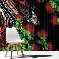 Aloha Hawaii Manta Rays Window Curtain Red Ohia Lehua LT7 - Polynesian Pride