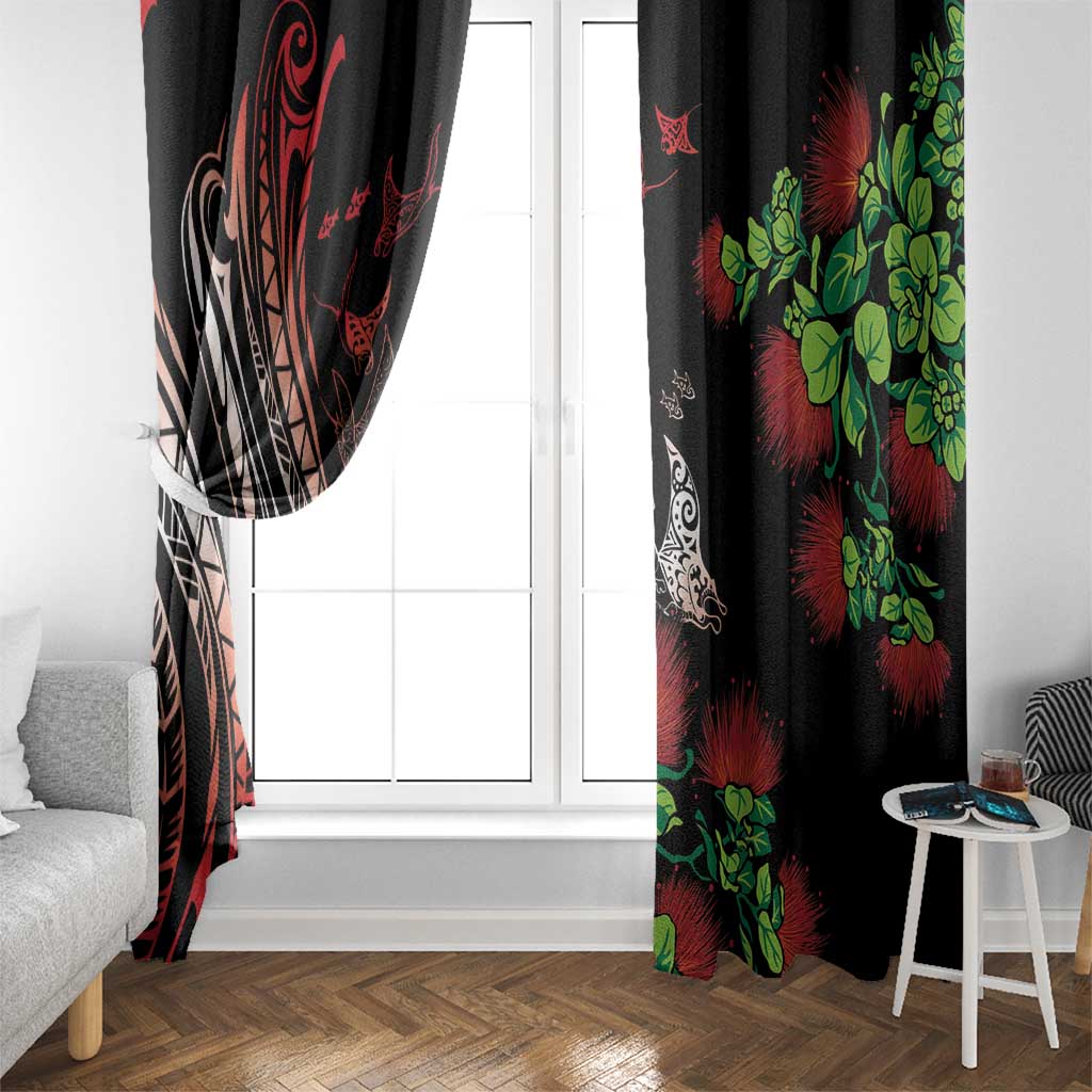 Aloha Hawaii Manta Rays Window Curtain Red Ohia Lehua LT7 - Polynesian Pride
