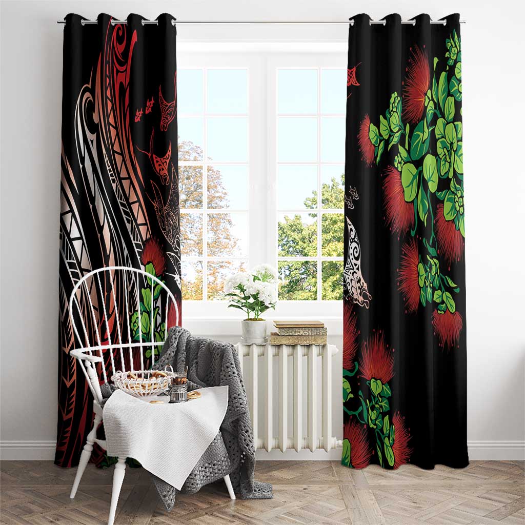 Aloha Hawaii Manta Rays Window Curtain Red Ohia Lehua LT7 - Polynesian Pride