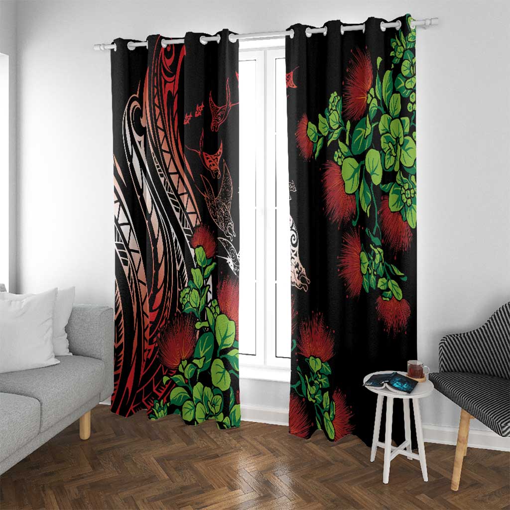 Aloha Hawaii Manta Rays Window Curtain Red Ohia Lehua LT7 With Grommets Red - Polynesian Pride