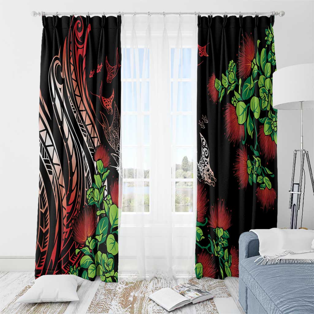 Aloha Hawaii Manta Rays Window Curtain Red Ohia Lehua LT7 - Polynesian Pride