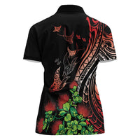 Aloha Hawaii Manta Rays Women Polo Shirt Red Ohia Lehua