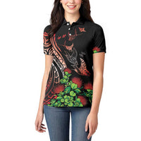 Aloha Hawaii Manta Rays Women Polo Shirt Red Ohia Lehua