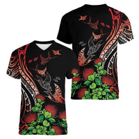 Aloha Hawaii Manta Rays Women V-Neck T-Shirt Red Ohia Lehua LT7 - Polynesian Pride