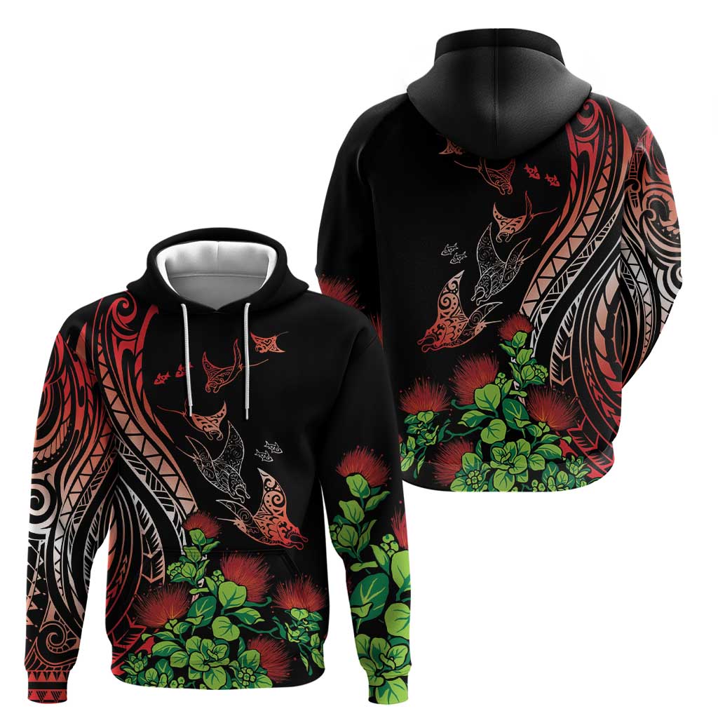 Aloha Hawaii Manta Rays Zip Hoodie Red Ohia Lehua